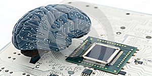 Brain with PCB design representing AI