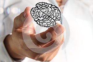 Brain pixel icon sign