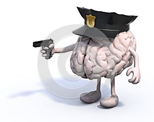 Brain with police cop and gun on hand