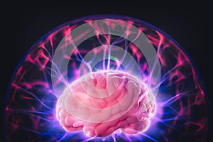 Brain power concept with abstract light rays