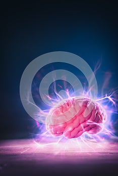 Brain power concept with abstract light rays