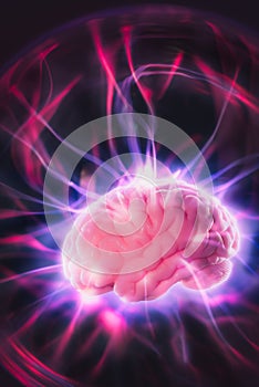 Brain power concept with abstract light rays