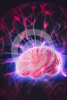 Brain power concept with abstract light rays