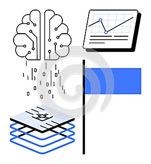 Artificial Intelligence, Data Visualization, and Innovation Concept with Brain and Tech Elements