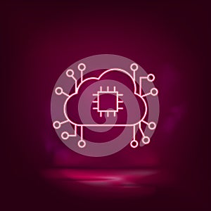 Brain, processor, cloud, network neon icon - vector. Artificial intelligence.