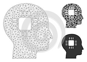Brain Processor Vector Mesh Wire Frame Model and Triangle Mosaic Icon