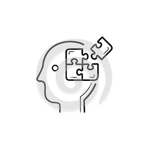 Brain puzzle hand drawn outline doodle icon.