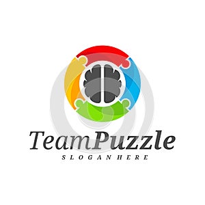 Brain Puzzle logo design vector template, Vector label of puzzle, illustration, Creative icon, design concept