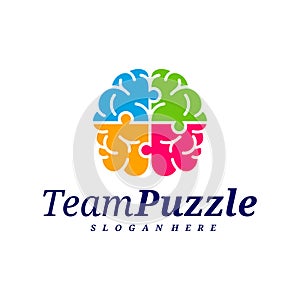 Brain Puzzle logo design vector template, Vector label of puzzle, illustration, Creative icon, design concept