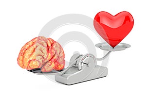 Brain And Red Heart over Simple Balance Scale. 3d Rendering