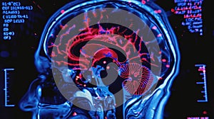 A brain scan image highlighting the increased neural connectivity and activity in areas targeted by tDCS.