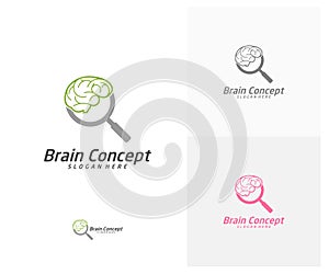 Brain Search Logo design vector template. Think idea concept. Brainstorm power thinking brain icon Logo