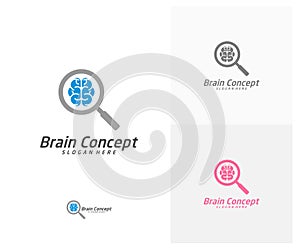 Brain Search Logo design vector template. Think idea concept. Brainstorm power thinking brain icon Logo