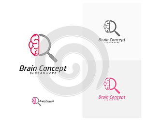 Brain Search Logo design vector template. Think idea concept. Brainstorm power thinking brain icon Logo