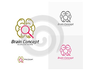 Brain Search Logo design vector template. Think idea concept. Brainstorm power thinking brain icon Logo