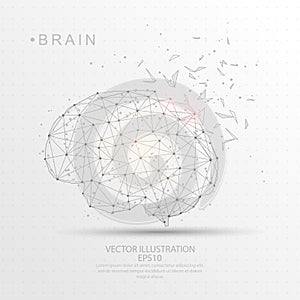 Brain shape digitally drawn low poly wire frame. photo