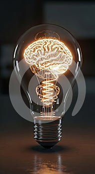 Brain-shaped filament inside glowing light bulb