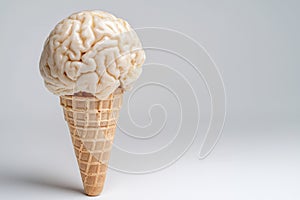 Brain-shaped ice cream cone on a plain background photo