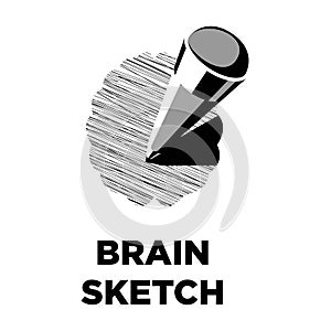 Brain sketch pencil creative icon. Smart intelligence concept vector template