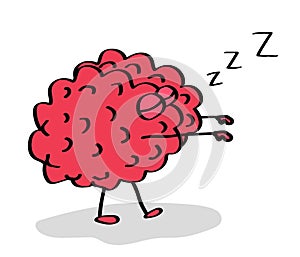 Brain sleepwalking on a white background. Carotid brain. Cartoon.