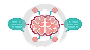 Brain with Speech Bubbles for Communication Ideas, vector design Generative AI