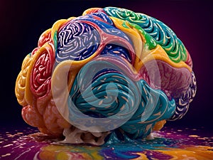 Brain Splashed with Multicolored Paints.