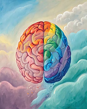 A brain split into vibrant sectionscreativity logic and emotiondemonstrating the integration of different cognitive photo