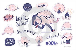 Brain stickers education and stress set