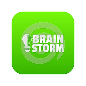 Brain storm icon green vector