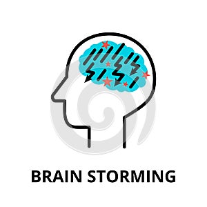 Brain Storming icon, flat thin line vector illustration