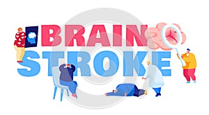 Brain Stroke. Ambulance Hospitalize Patient Character to Clinic, Doctor Learn Broken Bleeding Vessel in Human Brain