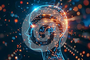 Gehirn Struktur management verbinden auf der elektronisch Schaltkreise Mann Kopf 