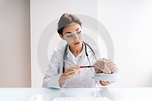 Brain Surgeon Or Neurologist Doctor Explaining photo