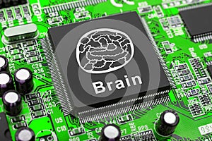 Brain symbol on computer chip photo