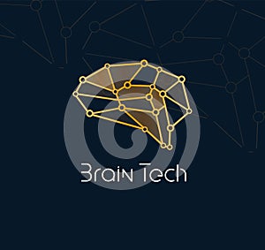 Brain tech logo concept for new communication technology. Abstract neuron network icon for innovation AI and bio tech
