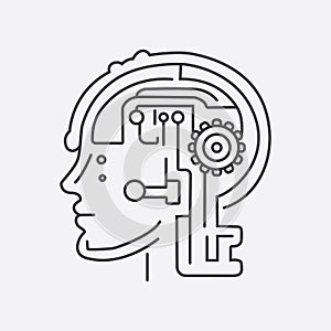 Brain Tech Mind Data logo design template, Human head tech icon, AI chip technological brain, Artificial intelligence.