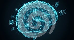 Glowing digital brain technology artificial intelligence modern concept