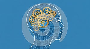 Brain Technology Gears in Head, Artificial Intelligence Concept