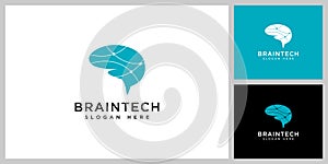 Brain technology logo template, Digital abstract logos for creative innovation. digital brain. brain hub logo design. brain