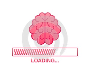 Brain, think loading concept with idea processed on a lightbulb bar. Vector stock illustration.