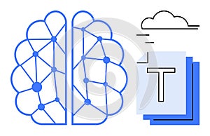 Neural Network Brain Concept with Cloud and Text Documents Representing AI-Driven Data Processing