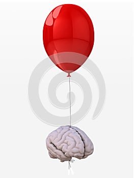 Brain tied to a balloon that flies