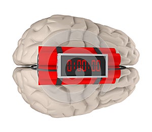 Brain with time bomb 3d rendering