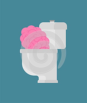 Brain on toilet cup. Brains heart in wc. concept of spending consciousness, throwing out thoughts