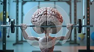 Brain training, lifting barbells in gym. Education, high mental ability, knowledge and intelligence. Generative AI