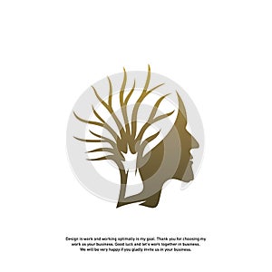 Brain with Tree Logo Design Concept, People Head with Tree Logo - Vector Illustration - Vector