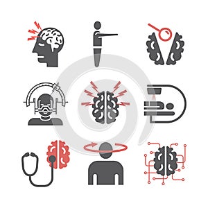 Brain Tumor. Flat icons. Cancer. Symptoms. Vector signs