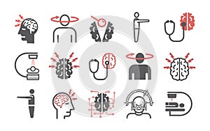 Brain Tumor. Line icons. Cancer. Symptoms. Vector signs