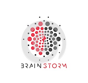 Brain vector logo concept. Brainstorm, creative thinking or learning dotted vector icon on white background. Inspiration