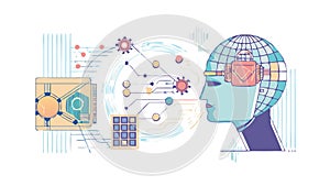 Brain with VR Headset Artificial Intelligence Human Cognition, vector design Generative AI